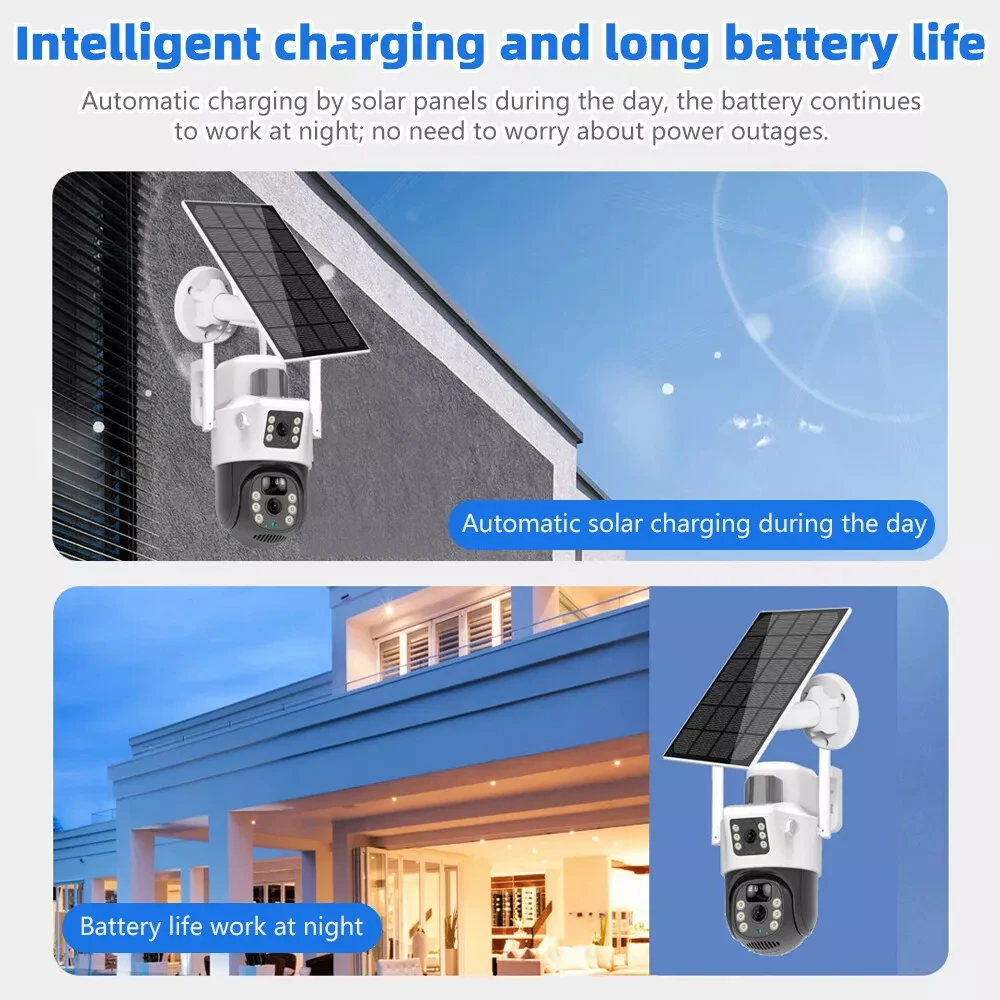 4G Wireless Solar Camera Outdoor 4K 8MP Dual Lens 360 Degree HD Camera PIR Night Vision V380 Security Protection Monitor CCTV