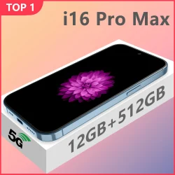 Global Version I16 Pro Max Smartphone Android,6.8'',12GB RAM 512GB ROM,Dual SIM,Mobile phones,Google Play Store,24+48MP,6800mAh
