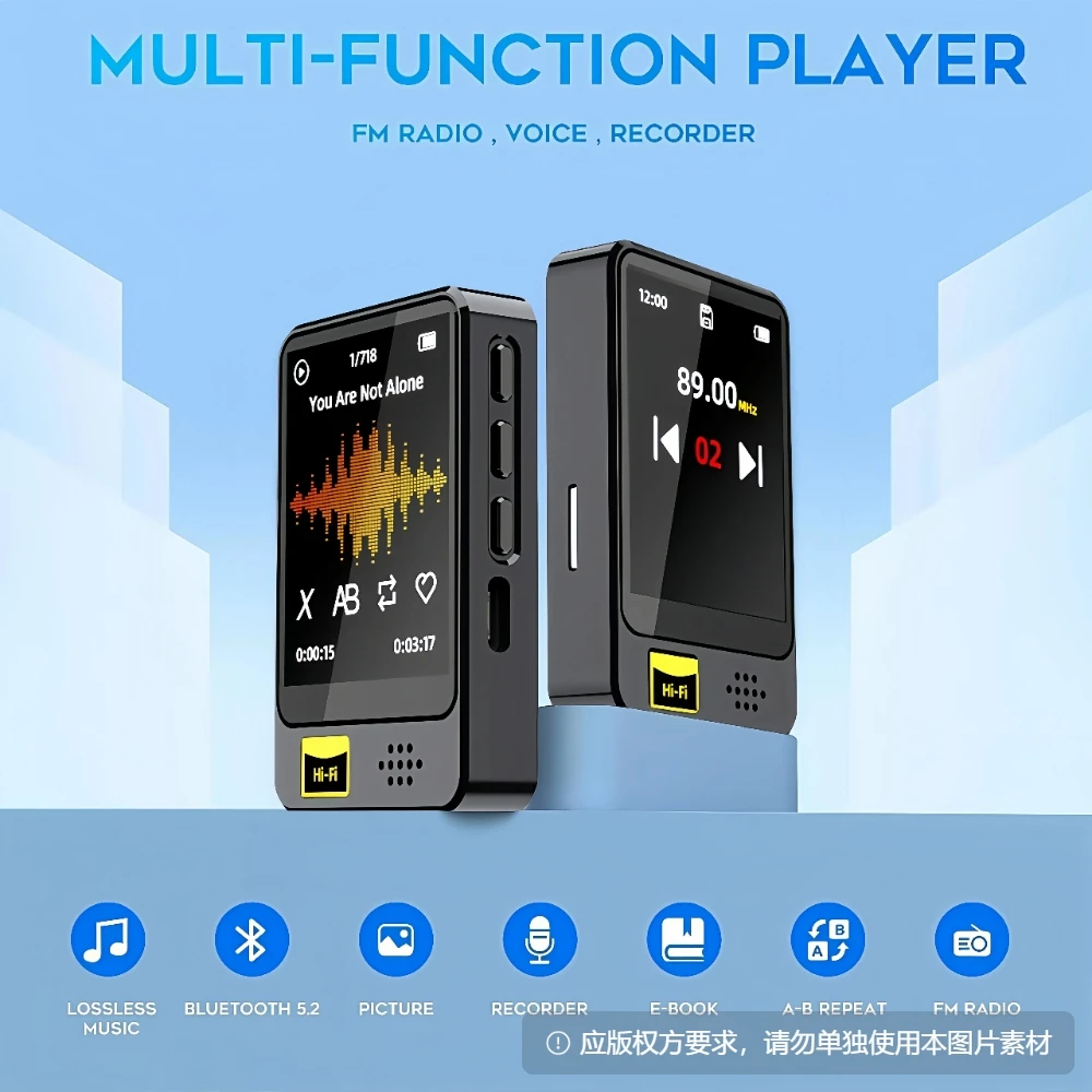 1.8inch Touch Screen MP3 Music Player Portable HIFI MP4 Video Playback Bluetooth 5.2 Speaker for E-book FM Radio Recorder E-Book